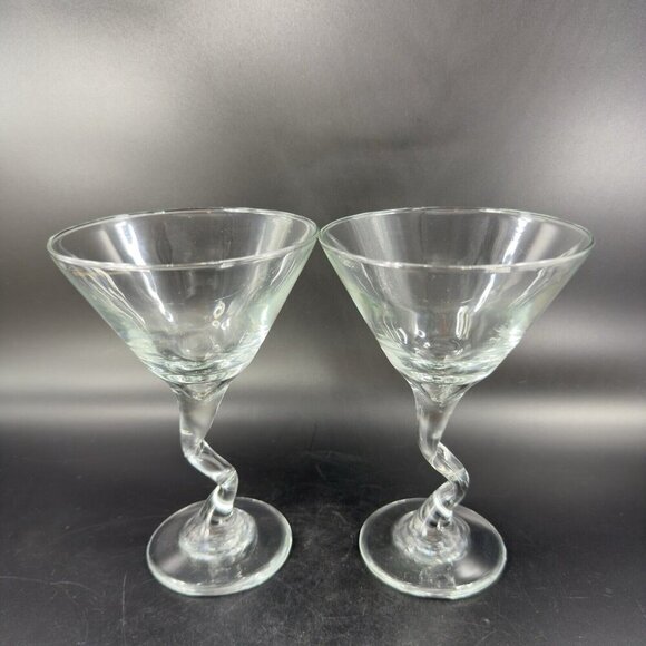 Martini Glasses Squiggle Cocktail Bent Stem Crooked Cocktail Set 2 Clear Glasses - Picture 13 of 14